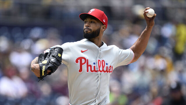 SAN DIEGO, CALIFORNIA - MAY 27: Cristopher Sánchez #61 of the Philadelphia Phillies pitches against the San Diego Padres during the first inning at Petco Park on May 27, 2026 in San Diego, California.