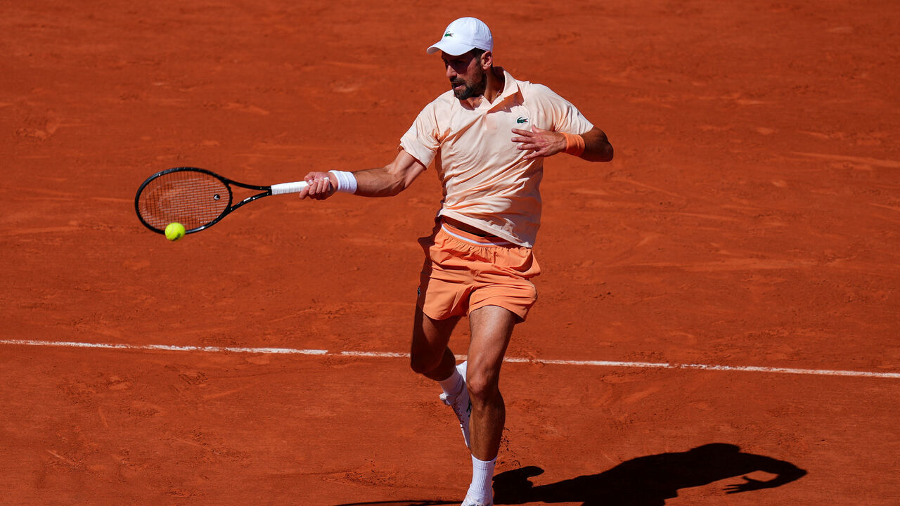 PARIS, FRANCE - MAY 27: Novak Djokovic of Serbia plays a forehand against Valentin Royer of France in the Men's Singles Second Round match on Day Four of the 2026 French Open at Roland Garros on May 27, 2026 in Paris, France.