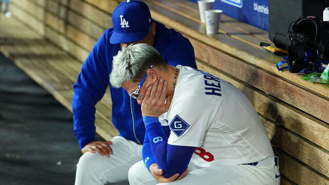 LOS ANGELES, CALIFORNIA - MAY 26: Enrique Hernandez #8 of the Los Angeles Dodgers is seen during the game between the Los Angeles Dodgers and the Colorado Rockies at Dodger Stadium on May 26, 2026 in Los Angeles, California.