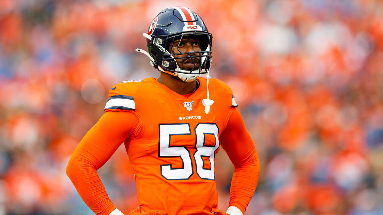 DENVER, CO - DECEMBER 22: Linebacker Von Miller #58 of the Denver Broncos stands on the field against the Detroit Lions during the first quarter at Empower Field at Mile High on December 22, 2019 in Denver, Colorado. The Broncos defeated the Lions 27-17.