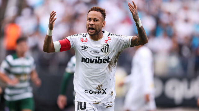 SAO PAULO, BRAZIL - MAY 17: Neymar Junior of Santos gestures during a Brasileirao 2026 match between Santos and Coritiba at Neo Quimica Arena on May 17, 2026 in Sao Paulo, Brazil.