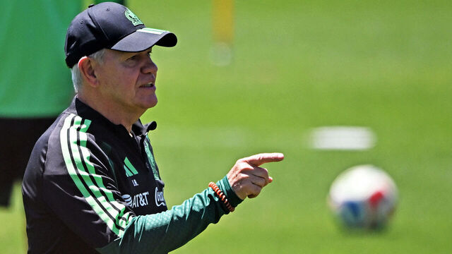 Mexico's head coach Javier Aguirre gestures during a training session in Mexico City on May 15, 2026.