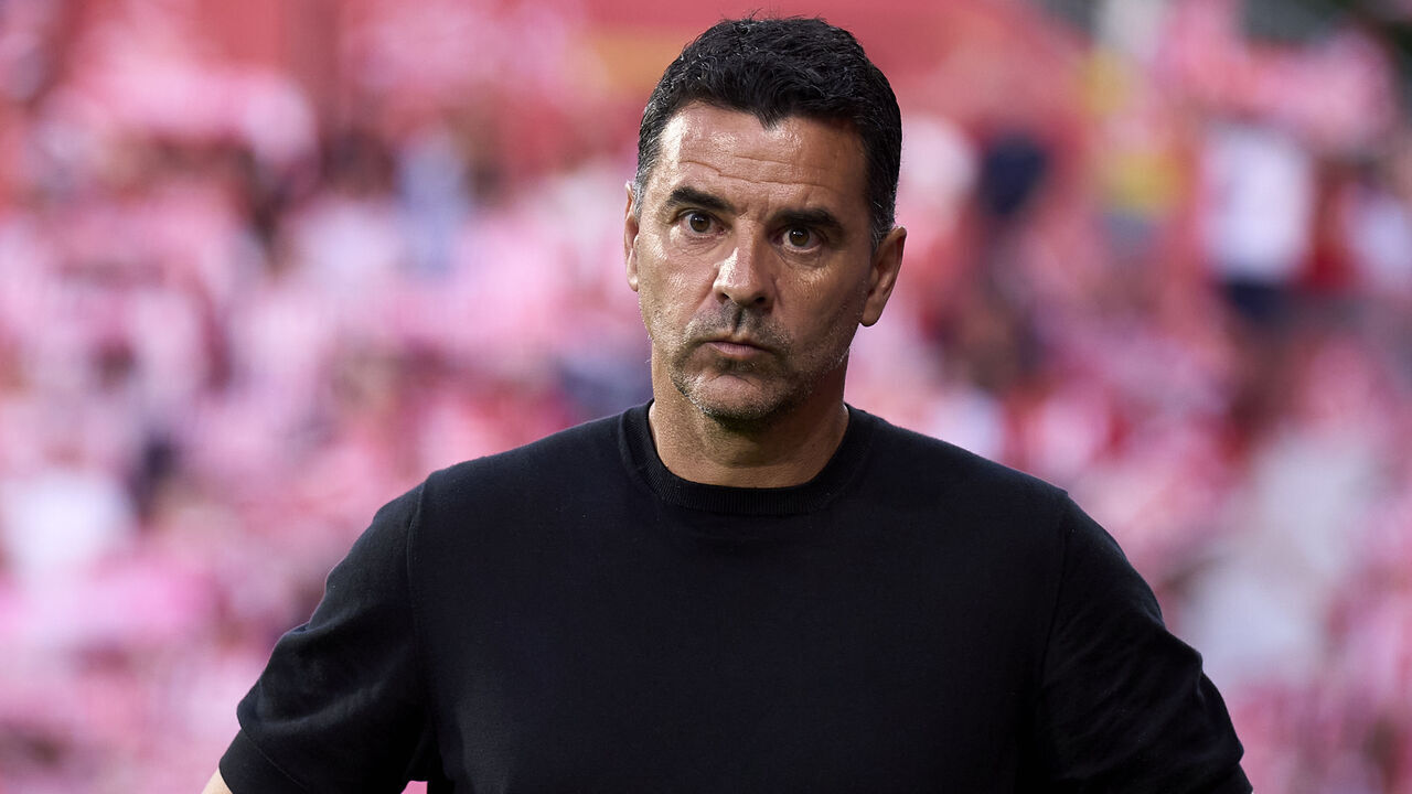 GIRONA, SPAIN - MAY 23: Michel Sanchez, Manager of Girona FC looks on prior to the LaLiga EA Sports match between Girona FC and Elche CF at Montilivi Stadium on May 23, 2026 in Girona, Spain.