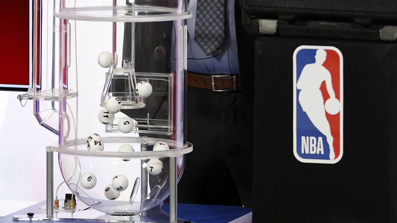 CHICAGO, IL - MAY 10: Matthew Doria draws the ping pong balls during the 2026 NBA Draft Lottery on May 10, 2026 at Navy Pier in Chicago, Illinois. Mandatory Copyright Notice: Copyright 2026 NBAE