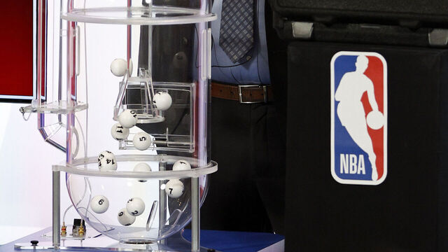 CHICAGO, IL - MAY 10: Matthew Doria draws the ping pong balls during the 2026 NBA Draft Lottery on May 10, 2026 at Navy Pier in Chicago, Illinois. Mandatory Copyright Notice: Copyright 2026 NBAE