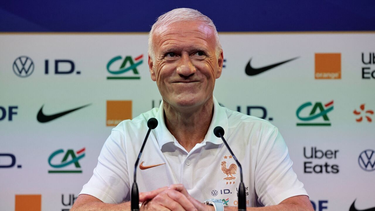France's coach Didier Deschamps reacts as he delivers a press conference ahead of a training session at French football federation's (FFF) training ground in Clairefontaine-en-Yvelines, southwest of Paris on May 29, 2026, ahead of the 2026 FIFA World Cup.