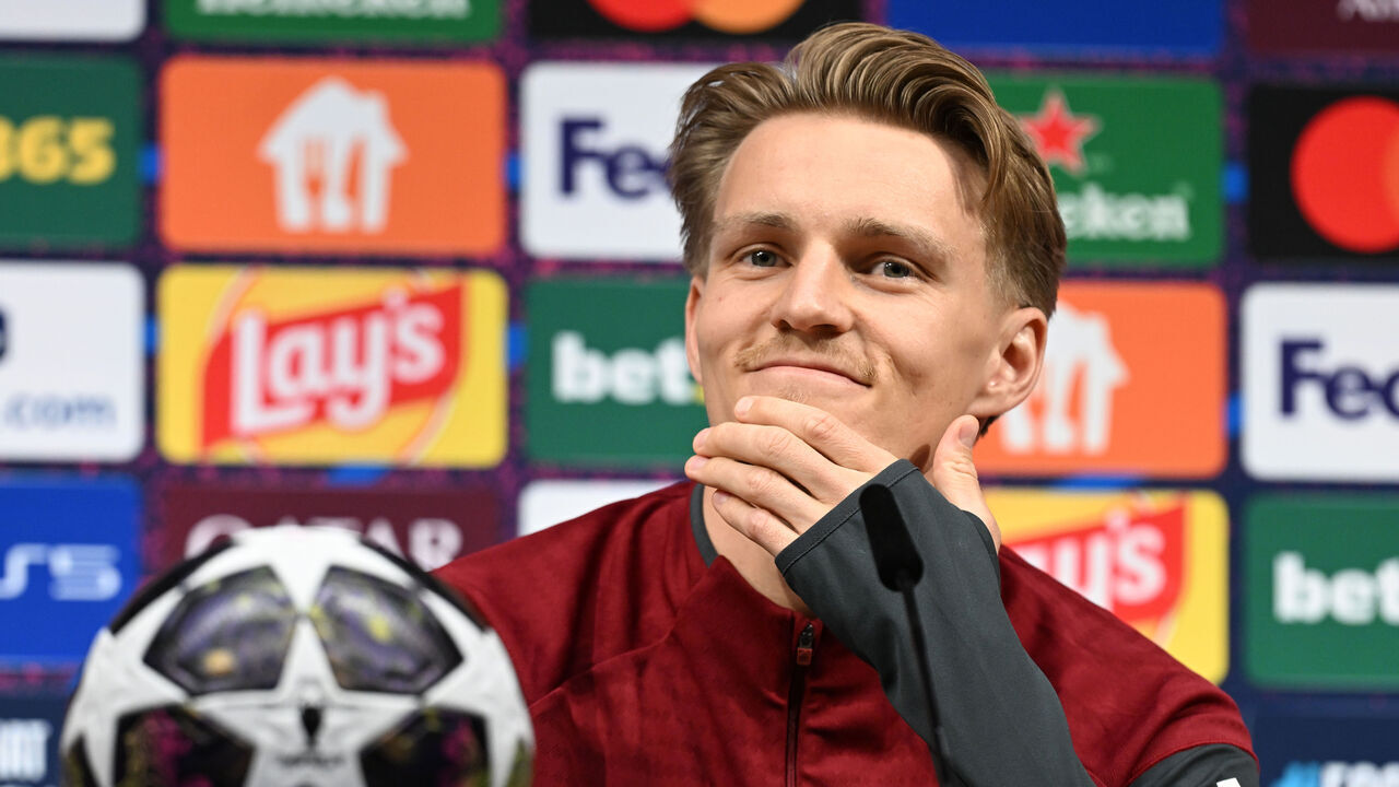 BUDAPEST, HUNGARY - MAY 29: Arsenal captain Martin Odegaard attends a press conference one day ahead of the UEFA Champions League 2026 Final at Puskas Arena on May 29, 2026 in Budapest, Hungary.