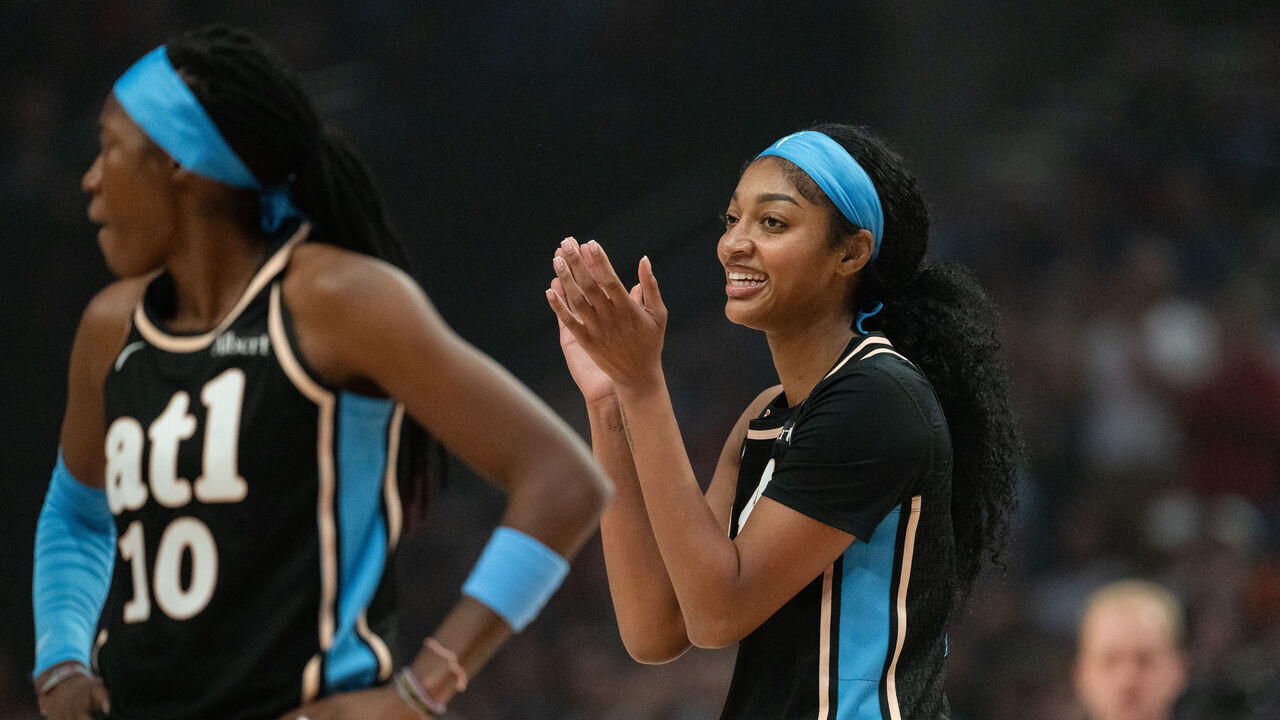PORTLAND, OREGON - MAY 29: Angel Reese #5 of the Atlanta Dream reacts after getting called for a foul during the first half of the game against the Portland Fire at Moda Center on May 29, 2026 in Portland, Oregon.