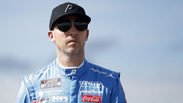 LEBANON, TENNESSEE - MAY 30: Denny Hamlin, driver of the #11 Progressive Insurance Toyota, looks on during practice for the NASCAR Cup Series Cracker Barrel 400 at Nashville Superspeedway on May 30, 2026 in Lebanon, Tennessee.