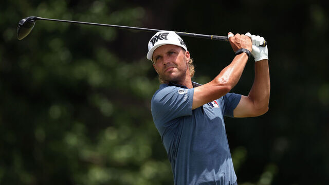 FORT WORTH, TEXAS - MAY 30: Eric Cole of the United States plays his shot from the 12th tee during the third round of the Charles Schwab Challenge 2026 at Colonial Country Club on May 30, 2026 in Fort Worth, Texas.