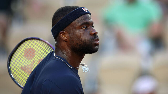 US Frances Tiafoe reacts Portugal's Jaime Faria during their men's singles match on day 7 of the French Open tennis tournament on Court Suzanne-Lenglen at the Roland-Garros Complex in Paris on May 30, 2026.
