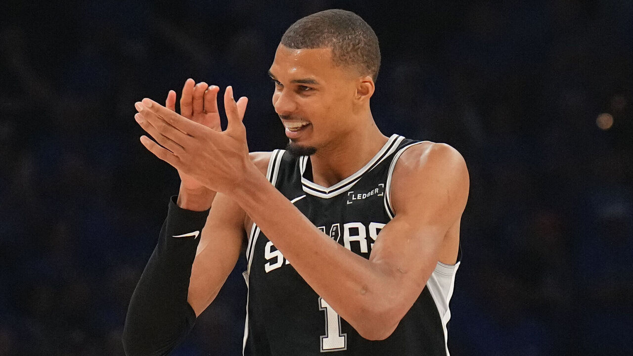 OKLAHOMA CITY, OK - MAY 30: Victor Wembanyama #1 of the San Antonio Spurs celebrates during the game against the Oklahoma City Thunder during Game Seven of the NBA Western Conference Finals on May 30, 2026 at Paycom Center in Oklahoma City, Oklahoma. Mandatory Copyright Notice: Copyright 2026 NBAE