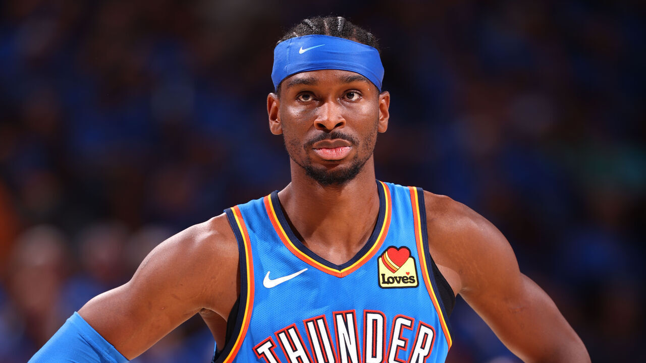 OKLAHOMA CITY, OK - MAY 30: Shai Gilgeous-Alexander #2 of the Oklahoma City Thunder looks on during the game against the San Antonio Spurs during Game Seven of the NBA Western Conference Finals on May 30, 2026 at Paycom Center in Oklahoma City, Oklahoma. Mandatory Copyright Notice: Copyright 2026 NBAE