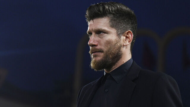 Monaco's head coach Sebastien Pocognoli looks on during the French L1 football match between Monaco (ASM) and Lille (LOSC) at the Louis II Stadium (Stade Louis II) in the Principality of Monaco on May 10, 2026.