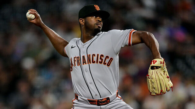 DENVER, COLORADO - MAY 29: Joel Peguero #63 of the San Francisco Giants pitches in the sixth inning against the Colorado Rockies at Coors Field on May 29, 2026 in Denver, Colorado.