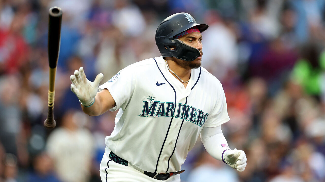 SEATTLE, WASHINGTON - JUNE 01: Josh Naylor #12 of the Seattle Mariners celebrates his solo home run during the seventh inning against the New York Mets at T-Mobile Park on June 01, 2026 in Seattle, Washington.