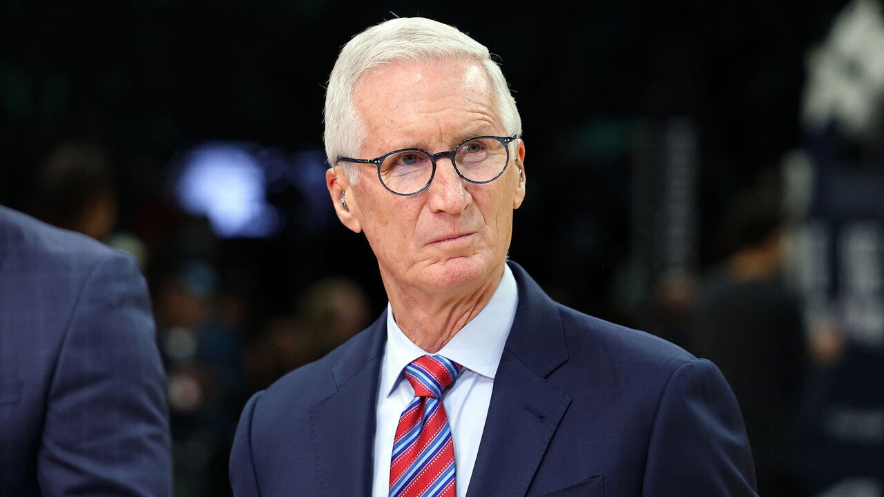 MINNEAPOLIS, MINNESOTA - APRIL 25: NBA on ESPN play-by-play commentator Mike Breen looks on prior to the start of Game Four of the First Round of the 2026 NBA Western Conference Playoffs between the Denver Nuggets and Minnesota Timberwolves at Target Center on April 25, 2026 in Minneapolis, Minnesota. The Timberwolves defeated the Nuggets 112-96.