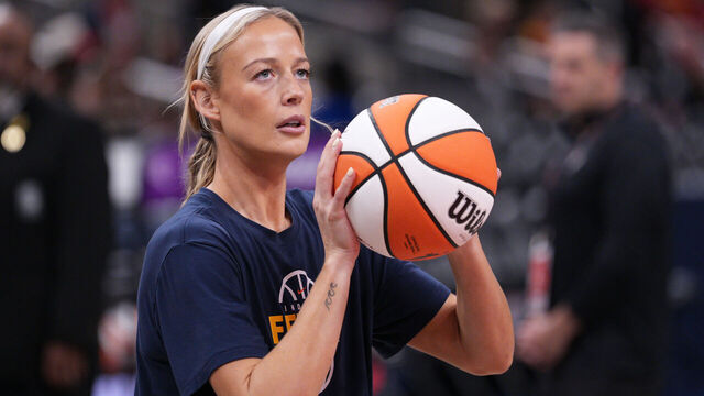 INDIANAPOLIS, IN - MAY 20: Sophie Cunningham #8 of the Indiana Fever warms up before the game against the Portland Fire on May 20, 2026 at the Gainbridge Fieldhouse in Indianapolis, Indiana. Mandatory Copyright Notice: Copyright 2026 NBAE