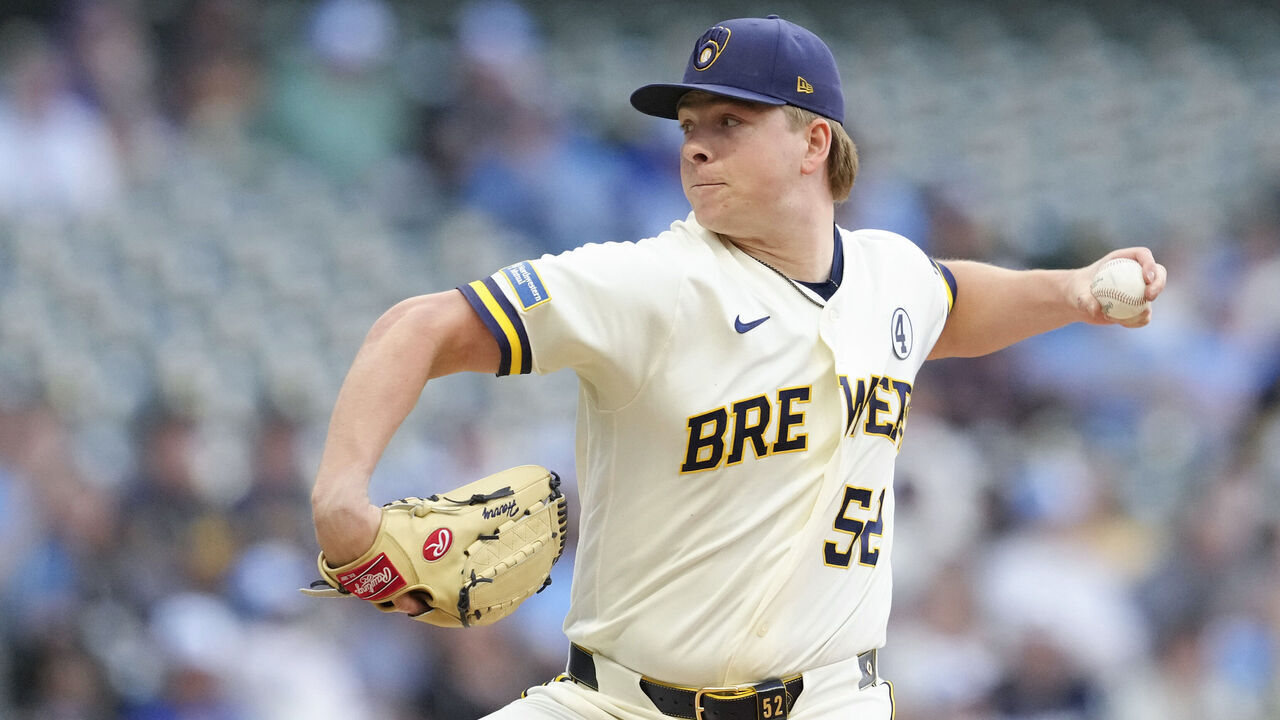 MILWAUKEE, WISCONSIN - JUNE 02: Kyle Harrison #52 of the Milwaukee Brewers pitches against the San Francisco Giants during the first inning at American Family Field on June 02, 2026 in Milwaukee, Wisconsin.