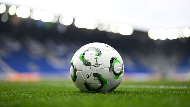 STRASBOURG, FRANCE - MAY 07: A general view of the Kipsta Conference 2025/26 match ball prior to the UEFA Conference League match between Racing Club de Strasbourg Alsace and Rayo Vallecano de Madrid at Stade de la Meinau on May 07, 2026 in Strasbourg, France.