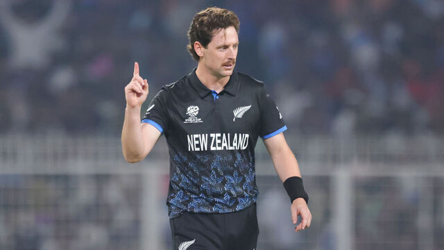 Matt Henry of New Zealand participates in the ICC Men's T20 World Cup India & Sri Lanka 2026 1st Semi-Final match between South Africa and New Zealand at Eden Gardens in Kolkata, India, on March 4, 2026.