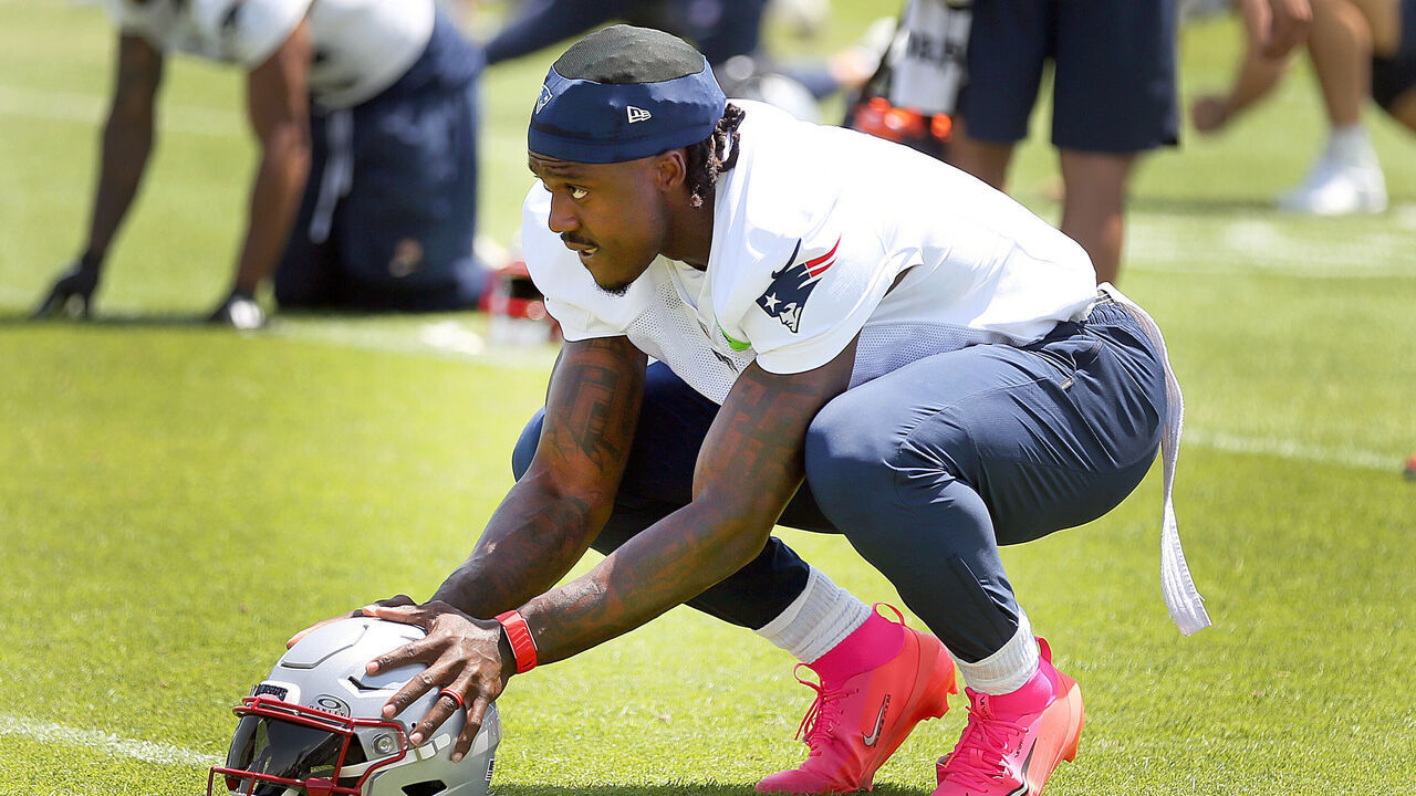 Foxborough, MA - June 2: New England Patriots wide receiver A.J. Brown at practice on June 2, 2026.