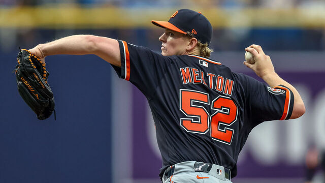 ST. PETERSBURG, FL - JUNE 3: Troy Melton #52 of the Detroit Tigers throws against the Tampa Bay Rays during the seventh inning of a baseball game at Tropicana Field on June 3, 2026 in St. Petersburg, Florida.