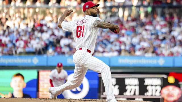 PHILADELPHIA, PA - JUNE 03: Cristopher Sánchez #61 of the Philadelphia Phillies pitches during the game between the San Diego Padres and the Philadelphia Phillies at Citizens Bank Park on Wednesday, June 3, 2026 in Philadelphia, Pennsylvania.