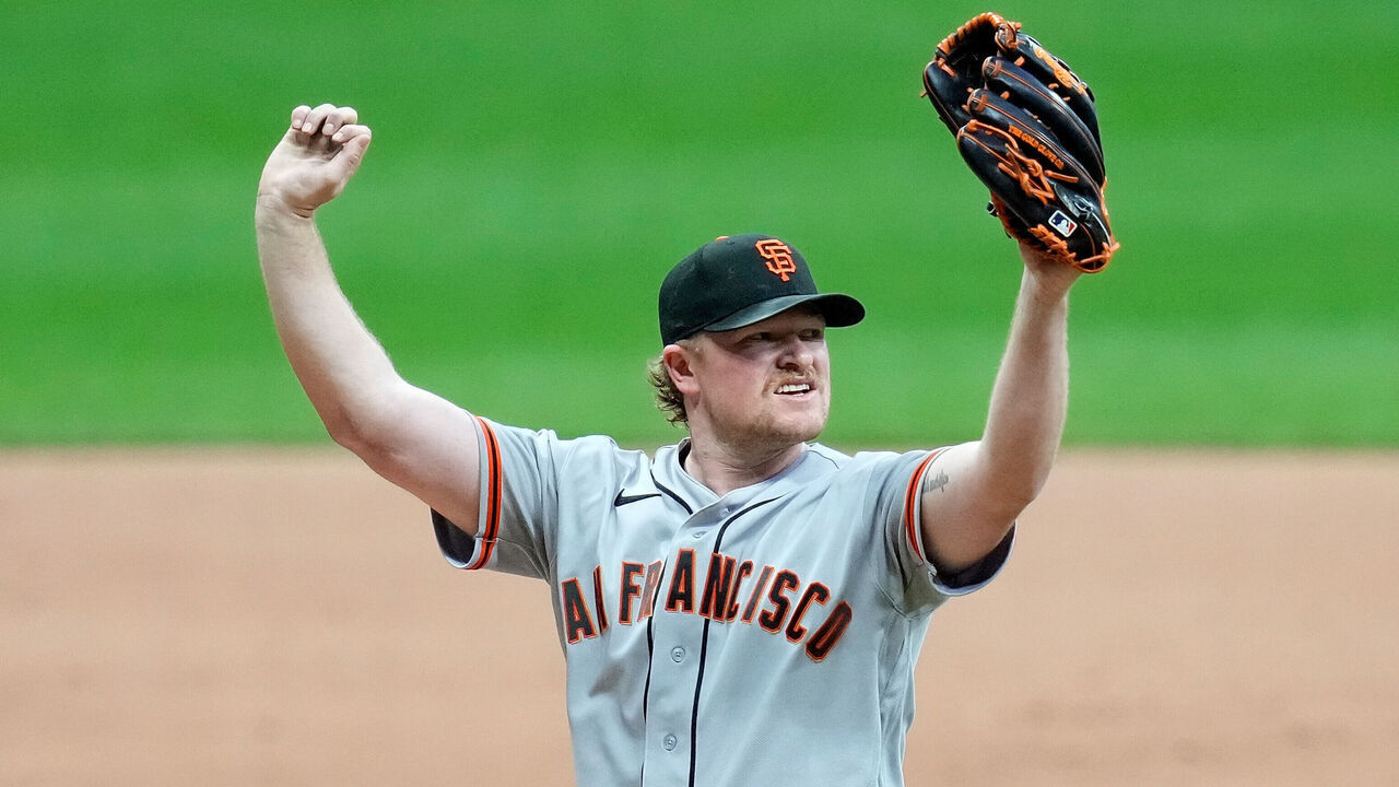 MILWAUKEE, WISCONSIN - JUNE 03: Logan Webb #62 of the San Francisco Giants reacts after an out in the seventh inning against the Milwaukee Brewers at American Family Field on June 03, 2026 in Milwaukee, Wisconsin.