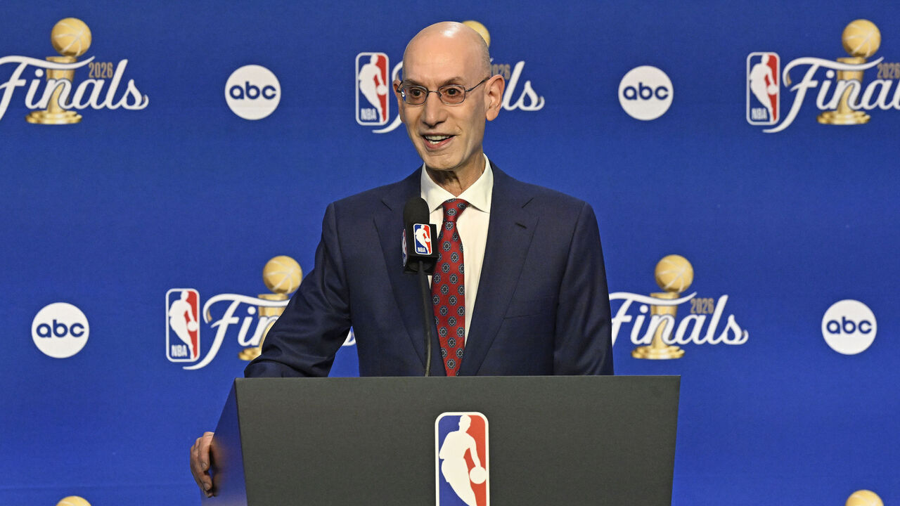 SAN ANTONIO, TX - JUNE 3: NBA Commissioner, Adam Silver speaks to the media during a press conference before Game One of the 2026 NBA Finals on June 2, 2026 at Frost Bank Center in San Antonio, Texas. Mandatory Copyright Notice: Copyright 2026 NBAE