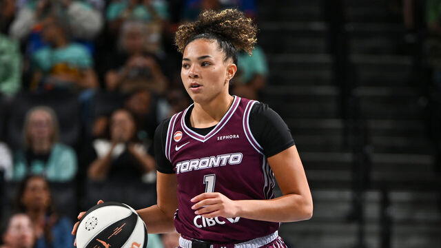 BROOKLYN, NY - JUNE 3: Kiki Rice #1 of the Toronto Tempo dribbles the ball during the WNBA Commissioner's Cup against the New York Liberty on June 3, 2026 at Barclays Center Arena in Brooklyn, New York. Mandatory Copyright Notice: Copyright 2026 NBAE