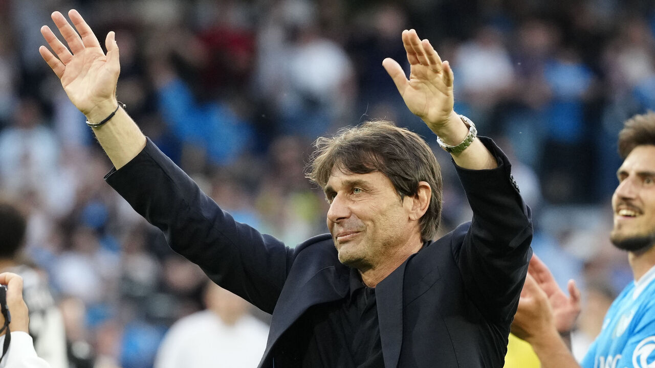 Antonio Conte Head Coach of SSC Napoli applauds fans at the end of the Serie A match between SSC Napoli and Udinese Calcio at Stadio Diego Armando Maradona Naples Italy on 24 May 2026.