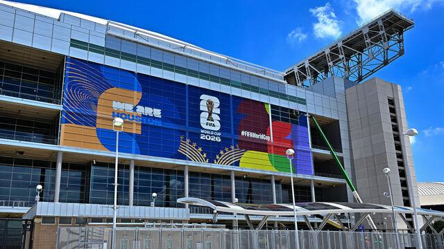 HOUSTON, TEXAS - JUNE 02: A general view of FIFA World Cup 2026 signage at Houston Stadium on June 02, 2026 in Houston, Texas.