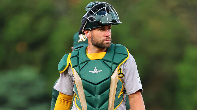 PHILADELPHIA, PA - MAY 05: Austin Wynns #29 of the Athletics walks in from the bullpen prior to the game against the Philadelphia Phillies on May 5, 2026 at Citizens Bank Park in Philadelphia, Pennsylvania.