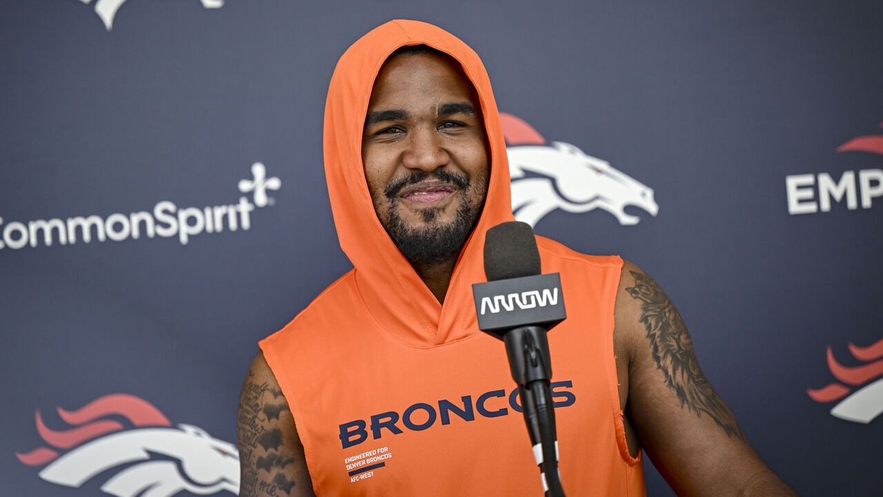 CENTENNIAL , CO - JUNE 4: Jaylen Waddle (17) of the Denver Broncos speaks to members of the media during OTAs at the Broncos Park in Centennial, Colorado on Thursday, June 4, 2026.