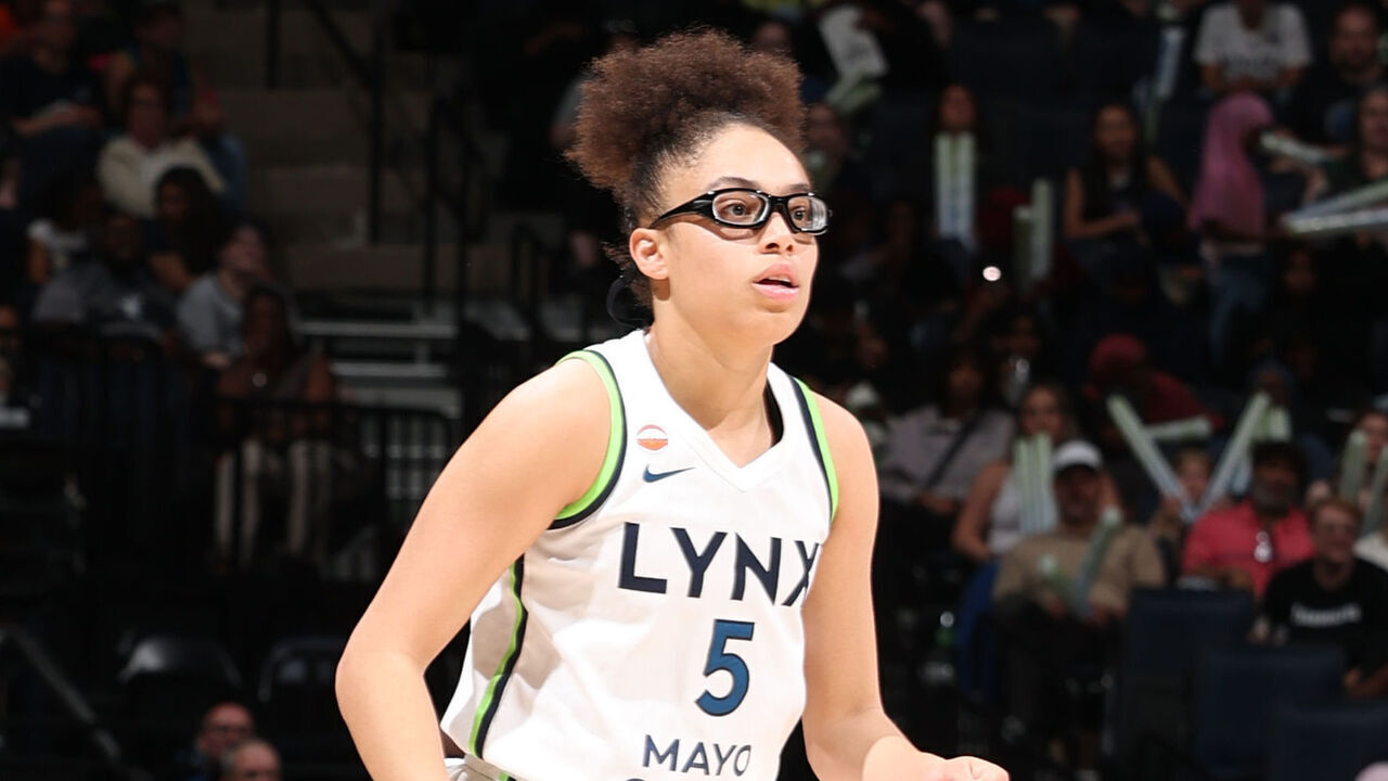 MINNEAPOLIS, MN - JUNE 4: Olivia Miles #5 of the Minnesota Lynx looks on during the game against the Golden State Valkyries during the 2026 WNBA Commissioner's Cup game on June 4, 2026 at Target Center in Minneapolis, Minnesota. Mandatory Copyright Notice: Copyright 2026 NBAE