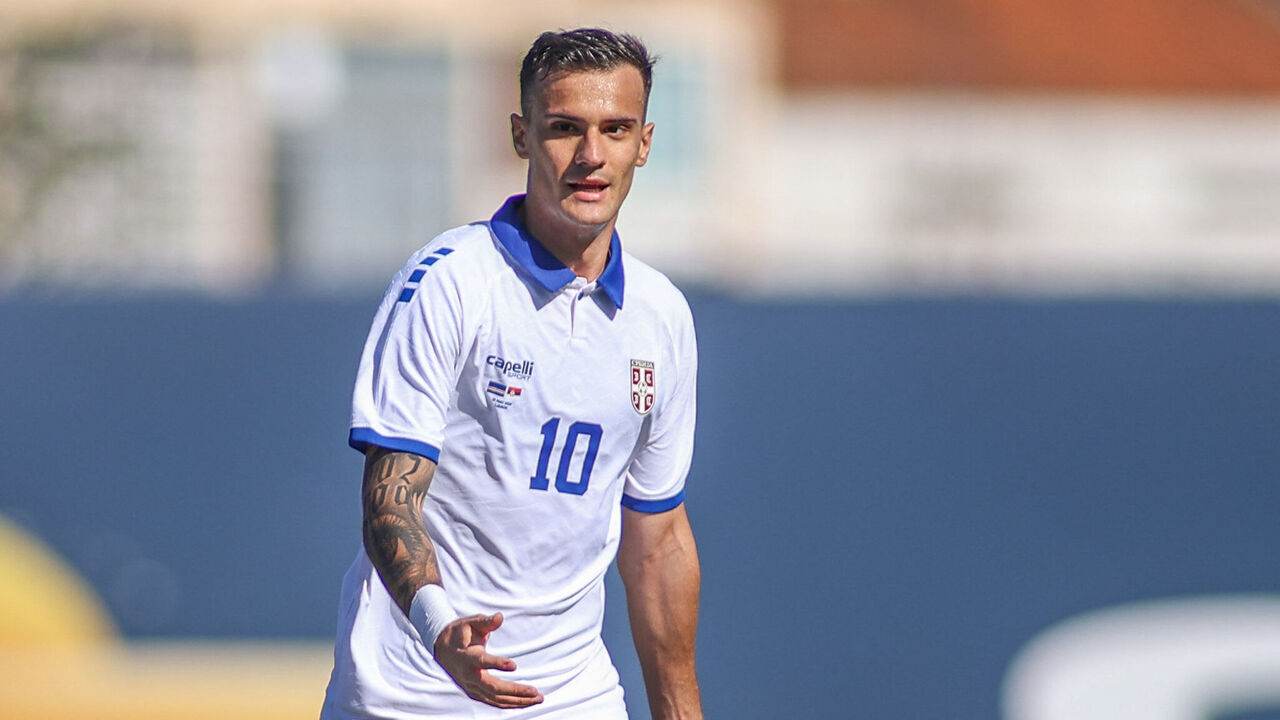 Lisbon, Portugal - May 31: Serbia's Aleksandar Stankovic looking for options during the international friendly match between Cabo Verde and Serbia at Estadio do Restelo on May 31, 2026 in Lisbon, Portugal.