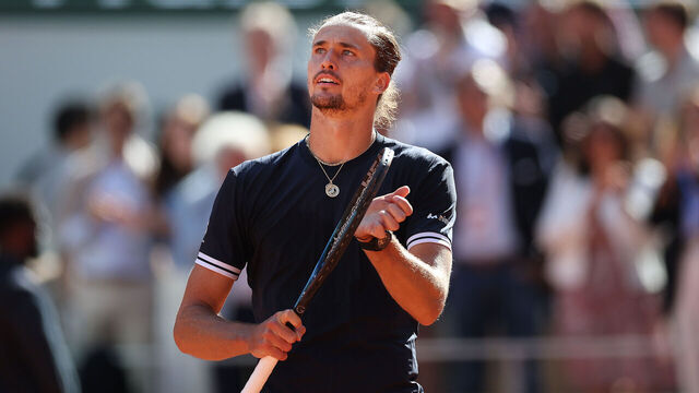 PARIS, FRANCE - JUNE 05: Alexander Zverev of Germany celebrates victory over Jakub Mensik of Czechia in their semi final during Day Thirteen of the 2026 French Open at Roland Garros on June 05, 2026 in Paris, France.