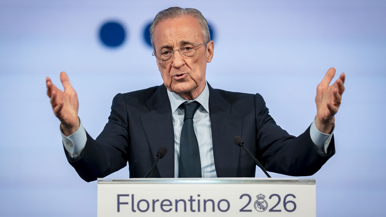 MADRID, SPAIN - MAY 27: Florentino Perez attends during his presentation of his candidacy for the presidency of Real Madrid at the Melia Castilla Hotel on May 27, 2026, in Madrid, Spain.