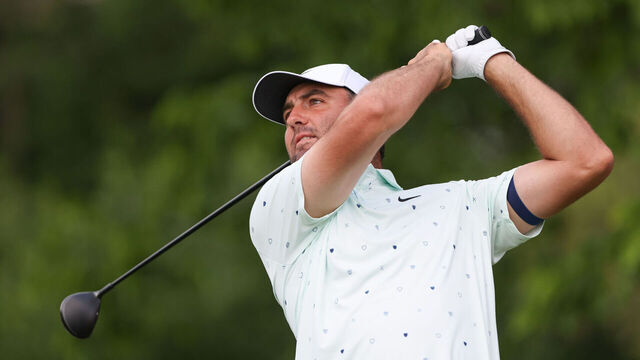 DUBLIN, OH - JUNE 05: Scottie Scheffler of the United States watches his tee shot on the third hole during the second round of the Memorial Tournament presented by Workday at Muirfield Village Golf Club on June 5, 2026 in Dublin, OH.