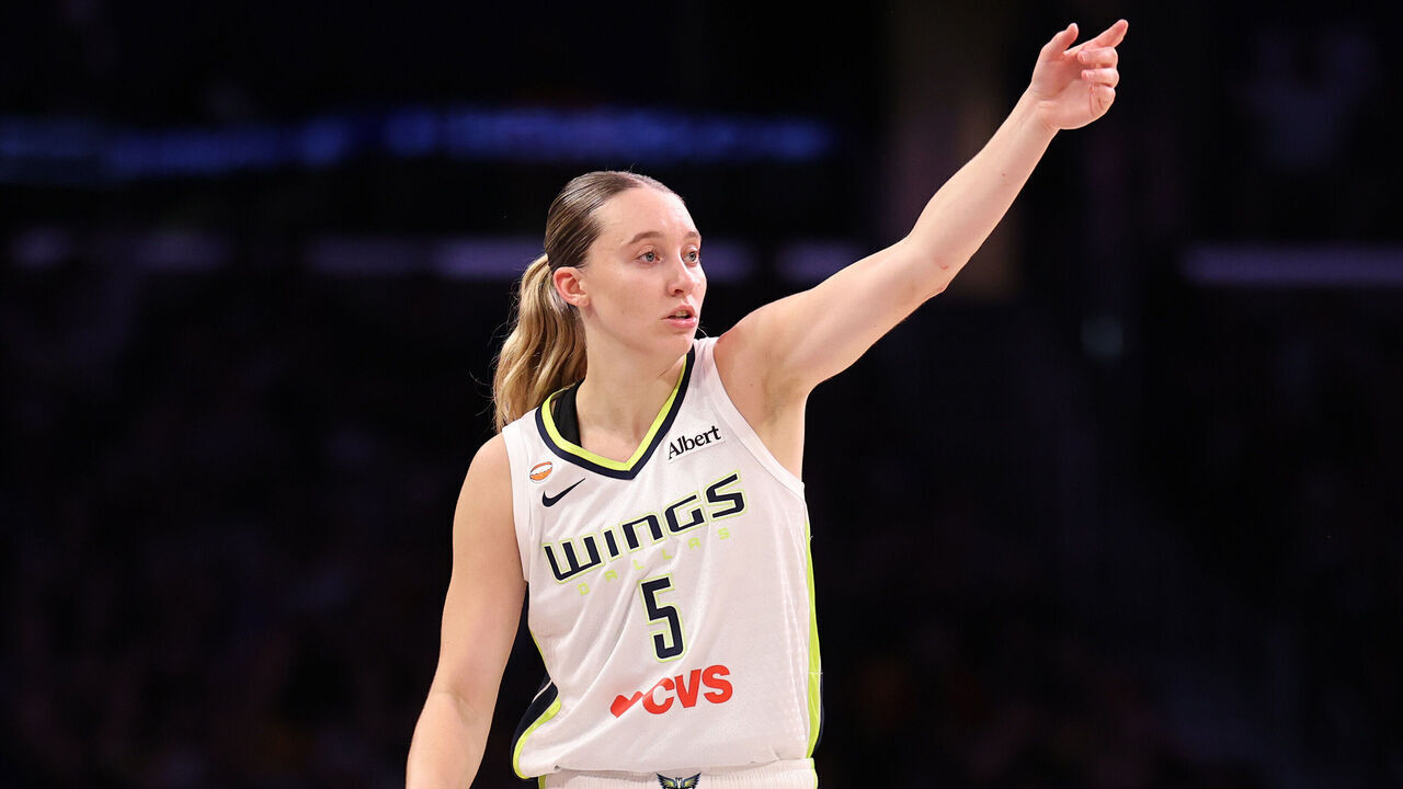 LOS ANGELES, CALIFORNIA - JUNE 05: Paige Bueckers #5 of the Dallas Wings looks on during the second half of their game against the Los Angeles Sparks at Crypto.com Arena on June 05, 2026 in Los Angeles, California.