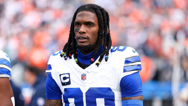 DENVER, COLORADO - OCTOBER 26: Ceedee Lamb #88 of the Dallas Cowboys stands on the sideline during the national anthem prior to the game against the Denver Broncos at Empower Field at Mile High on October 26, 2025 in Denver, Colorado.