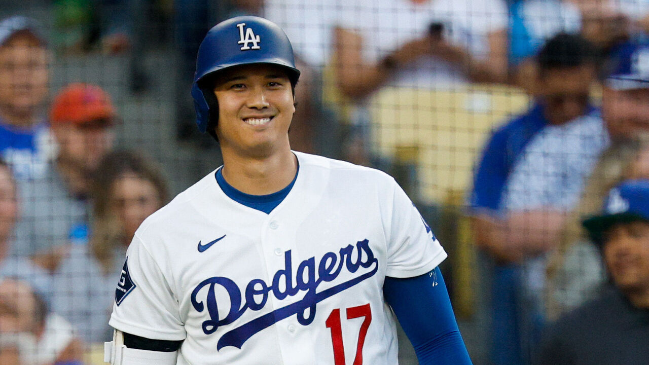 Los Angeles , CA - June 05: Los Angeles Dodgers two-way player Shohei Ohtani (17) smiles before an at-bat during the first inning of an baseball game between the Los Angeles Angels and Los Angeles Dodgers at Dodger Stadium on Friday, June 5, 2026 in Los Angeles , CA. (Ronaldo Bolaños / Los Angeles Times via Getty Images)