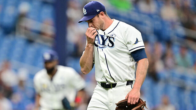 ST PETERSBURG, FLORIDA - JUNE 02: Steven Matz #32 of the Tampa Bay Rays walks to the dugout following the first inning against the Detroit Tigers at Tropicana Field on June 02, 2026 in St Petersburg, Florida.