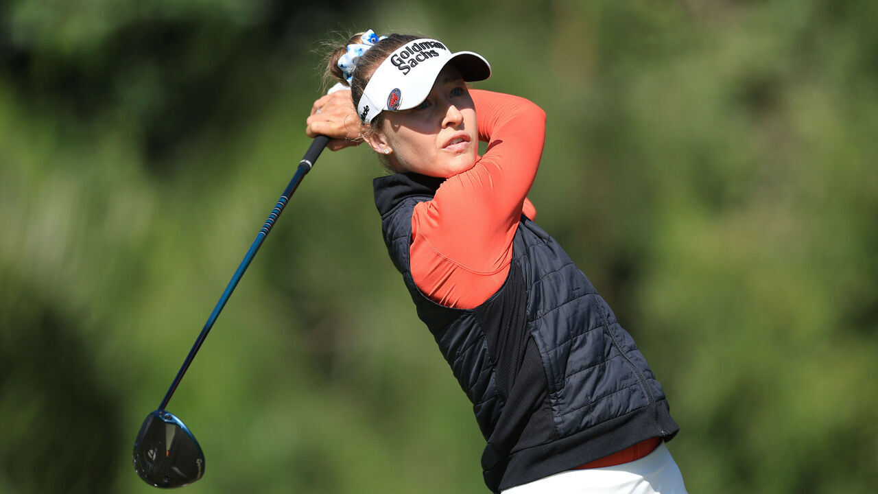 PACIFIC PALISADES, CALIFORNIA - JUNE 06: Nelly Korda of the United States plays her shot from the 13th tee during the third round of the U.S. Women's Open presented by Ally 2026 at Riviera Country Club on June 06, 2026 in Pacific Palisades, California.