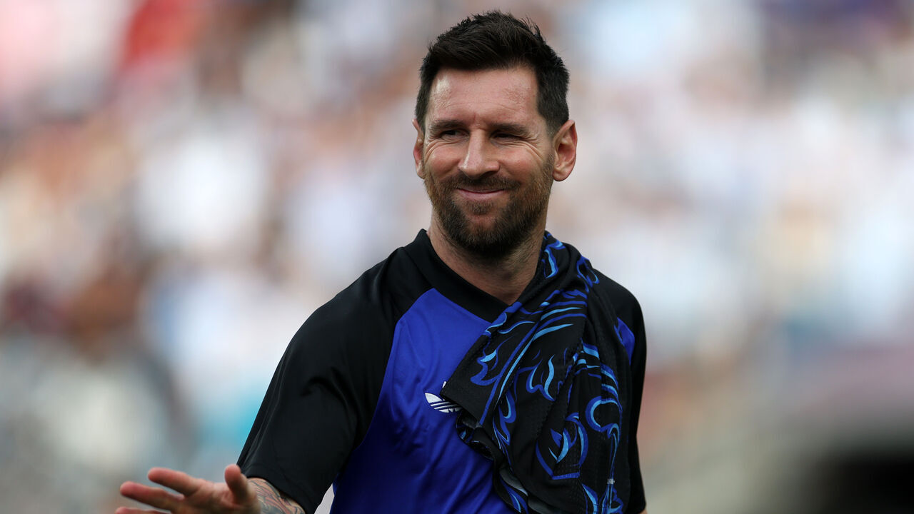 COLLEGE STATION, TEXAS - JUNE 06: Lionel Messi of Argentina reacts prior to he international friendly match between Argentina and Honduras at Kyle Field on June 06, 2026 in College Station, Texas.