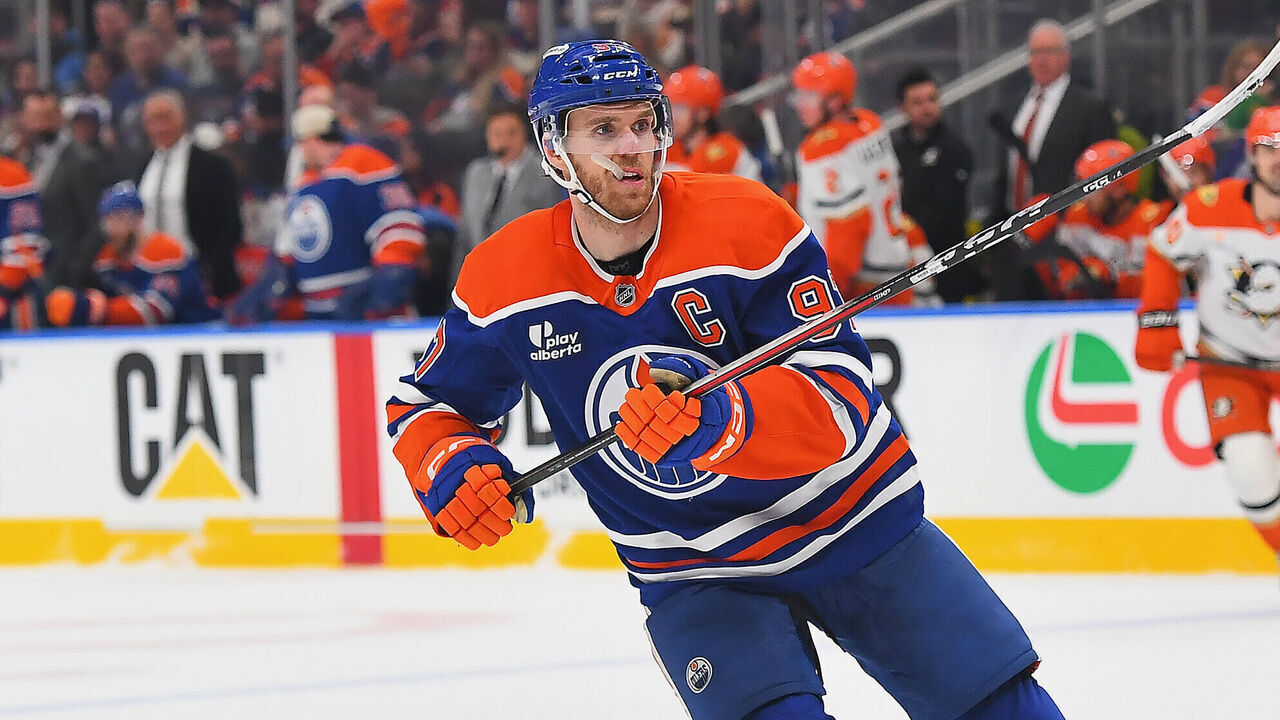 EDMONTON, CANADA - APRIL 28: Connor McDavid #97 of the Edmonton Oilers in action during Game Five of the First Round of the 2026 Stanley Cup Playoffs against the Anaheim Ducks at Rogers Place on April 28, 2026, in Edmonton, Alberta, Canada.