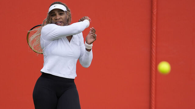 Serena Williams practices ahead of her return to competition at the HSBC Championships 2026 Women's tennis tournament at The Queen's Club in London, England, on June 7, 2026.