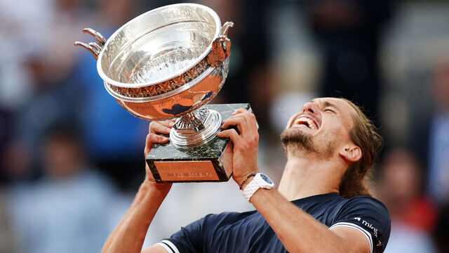 PARIS, FRANCE - JUNE 07: Alexander Zverev of Germany is seen with the trophy after defeating Flavio Cobolli of Italy in the Men's final on Day Fifteen of the 2026 French Open at Roland Garros on June 07, 2026 in Paris, France.