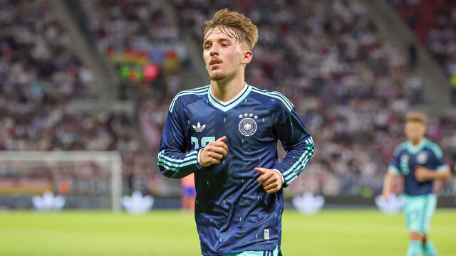 MAINZ, GERMANY - MAY 31: Lennart Karl of Germany looks on during the international friendly match between Germany and Finland at MEWA Arena on May 31, 2026 in Mainz, Germany.